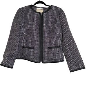 Banana Republic Black Tweed Faux Leather Trim Jacket Women’s 12 Old Money Preppy